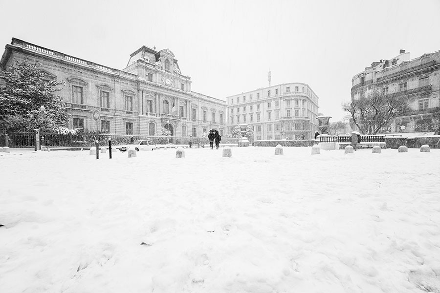 Montpellier sous la neige, Place des Martyrs de la Résistance - 28 février 2018