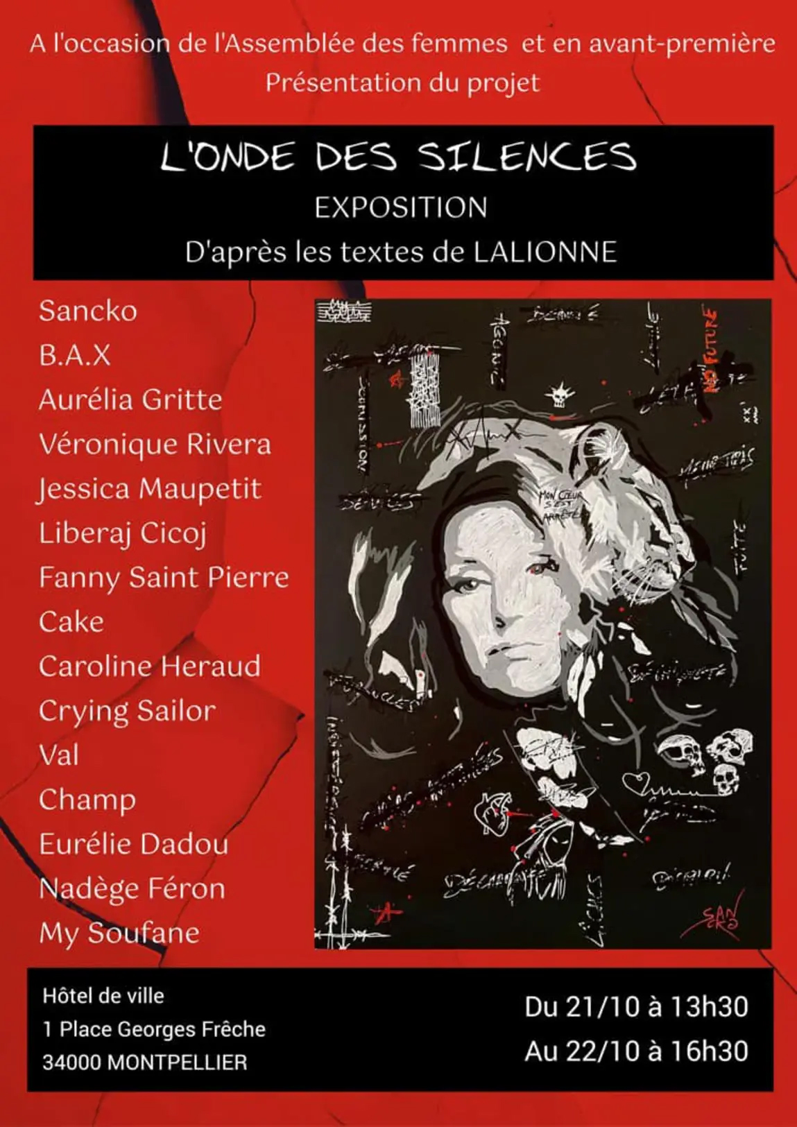Affiche de l'exposition Onde des Silences pendant l'Assemblée des Femmes à Montpellier