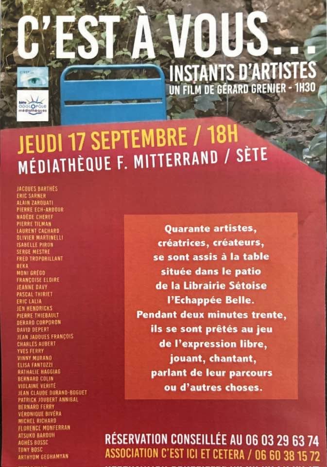 affiche de la projection du film C'est à vous, Instants d'artistes