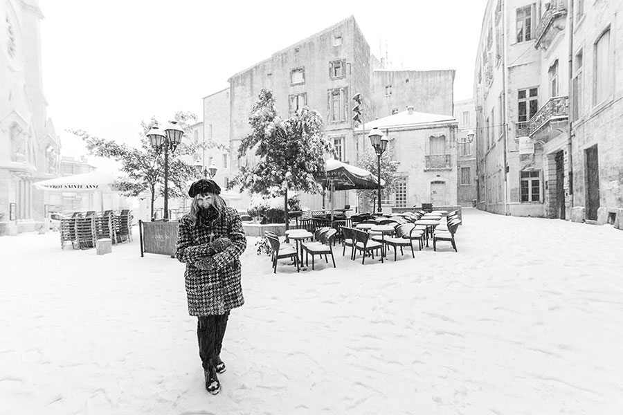 Montpellier sous la neige, Place Sainte Anne - 28 février 2018